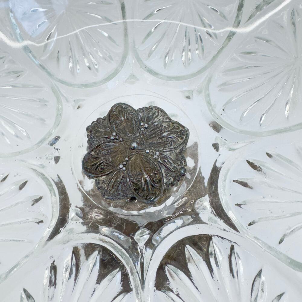 Vintage Crystal Pedestal Compote Dish with Ornate Brass Base, Candy Nut Bowl - Picture 6 of 10